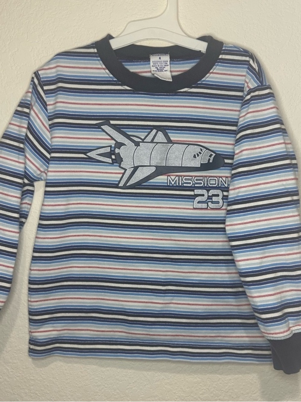 Y2K 04 Gymboree Space Mission Striped Long Sleeve Tee in Blue and White Size 4